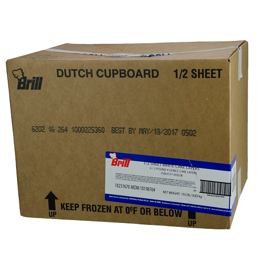 Brill White Half Sheet Uniced Cake, 6 x 52 oz Case - GS1 closed shipping case image