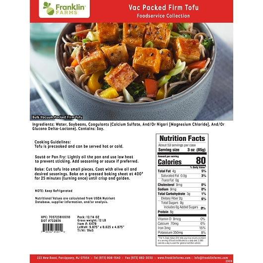 Franklin Farms Conventional Vacuum Pack Tofu, 12 x 0.84 lb Case - DOT product image 6