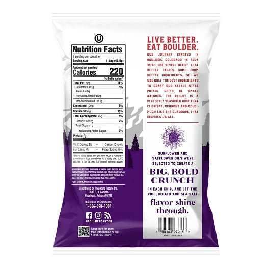 Boulder Canyon Malt Vinegar & Sea Salt Kettle Chips, 55 x 1.5 oz Case - Alternate product angle or state