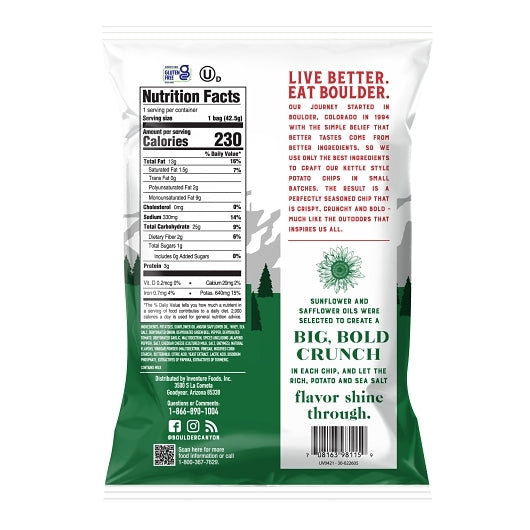 Boulder Canyon Jalapeno Cheddar Kettle Cooked Potato Chips, 55 x 1.5 oz Case - Alternate product angle or state