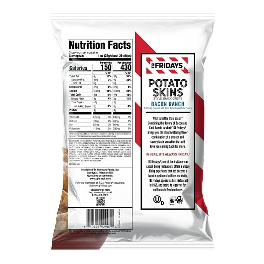 TGI Fridays Bacon Ranch Potato Skins, 6 x 3 oz Case - Alternate product angle or state