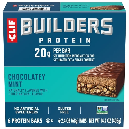 Clif Builders Chocolate Mint Stacked Bar, 6 x 2.4 oz Case - Candy & Confections - image 2