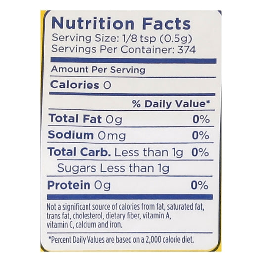 Splenda Sucralose No Calorie Sweetener Pouch, 12 x 6.6 oz Case - Nutrition facts label