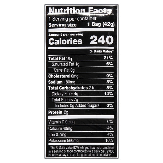 Terra Original Chips, 8 x 1.5 oz Case - Nutrition facts label