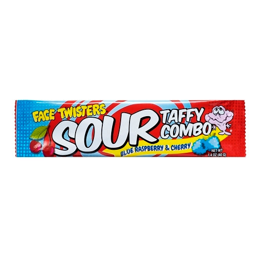 Face Twisters Sour Taffy Combo: Blue Raspberry & Cherry, 2 x 24 x 1.4 oz Case - Candy & Confections - image 2