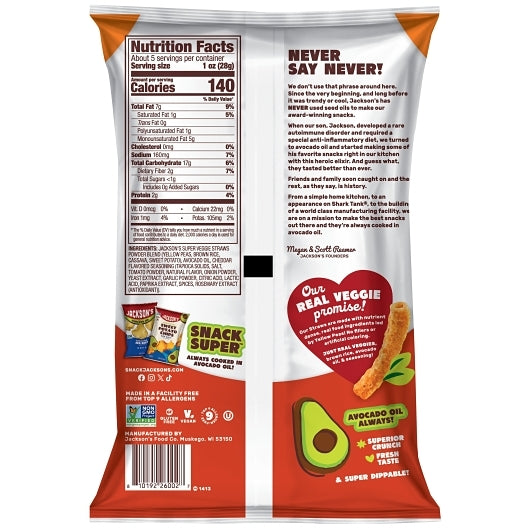 Jackson's Super Veggie Straws In Avocado Oil Cheddar Flavored, 12 x 5 oz Case - Snacks - image 2