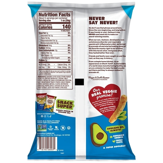 Jackson's Super Veggie Straws In Avocado Oil Ranch Flavored, 12 x 5 oz Case - Snacks - image 2