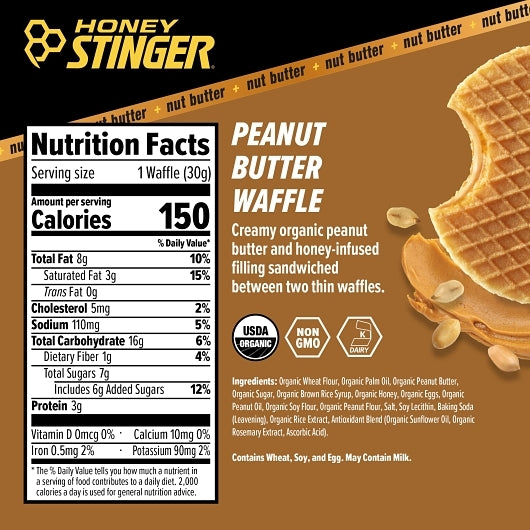 Honey Stinger Peanut Butter Energy Waffles, 8 x 12 x 1.06 oz Case - Pantry Ingredients - image 2