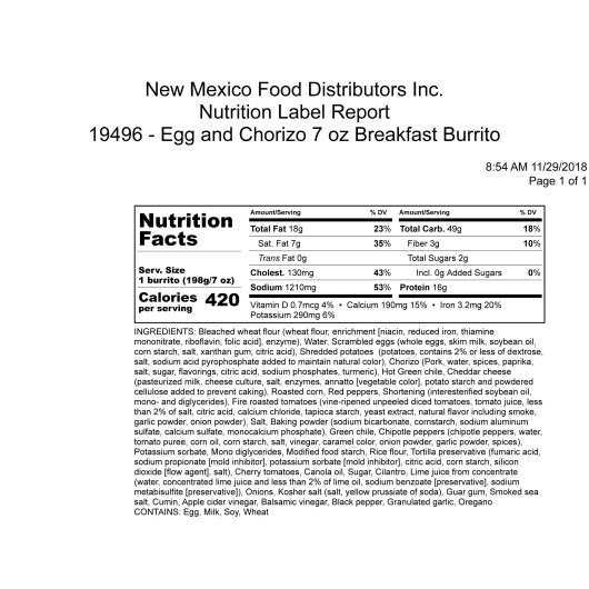 Green Chile Food Chorizo, EGG & HASHBROWN CHEDDAR BREAKFAST BURRITO, 12 x 1 each Case - DOT product image 2