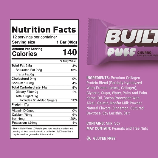 Built Churro Puff, 12 x 1.41 oz Case - Snack Bars & Granola Bars - image 2
