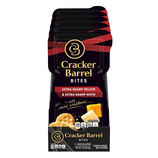 Cracker Barrel Extra Sharp Yellow Cheddar & Extra Sharp White Cheddar Bites With Mini Crackers, 2 x 5 x 1.58 oz Case - i