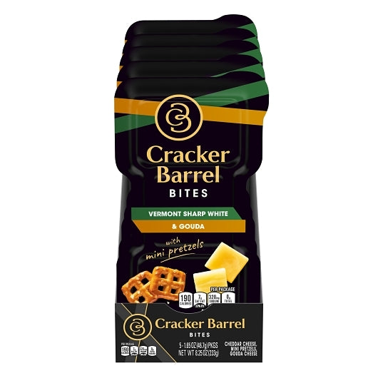 Cracker Barrel Vermont Sharp White Cheddar & Gouda Bites With Mini Pretzels, 2 x 5 x 1.65 oz Case - Crackers & Grahams -