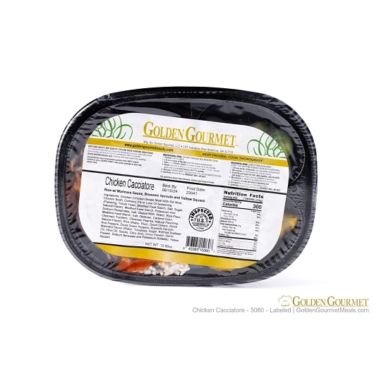 Golden Gourmet Chicken Cacciatore Over Rice with Marinara, Brussels Sprouts, & Yellow Squash, 20 x 1 ct Case - Supplemental package label