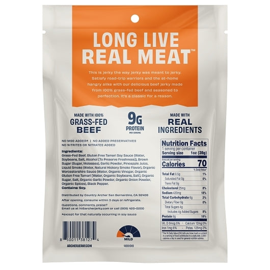 Country Archer Jerky Co Original Grass-Fed Beef Jerky, 6 x 12 x 1 oz Case - Meat Snacks - image 2