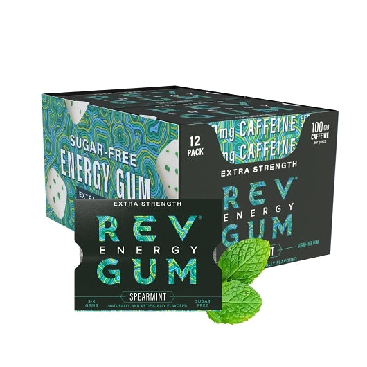 Rev Gum Caffeinated Extra Strength Spearmint Gum, 16 x 12 x 13.8 GR Case - Candy & Confections - image 2