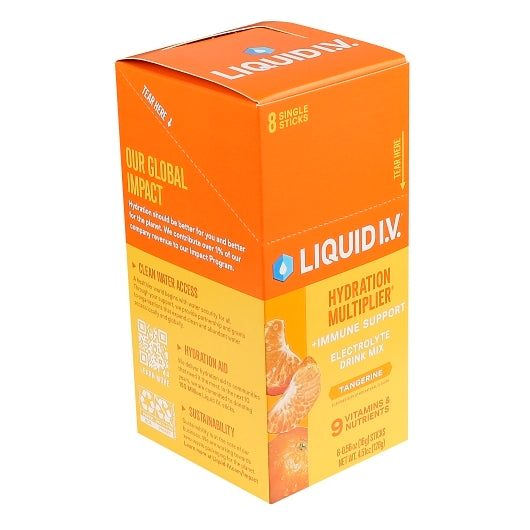 Liquid I.V. Tangerine Immune Electrolyte Drink Mix 8 Count, 12 x 8 x 0.56 oz Case - Pantry Ingredients