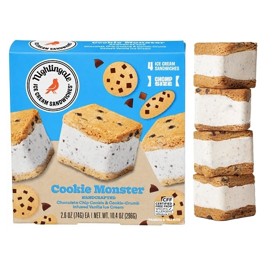 Nightingale, Inc. Baked From Scratch Cookie Monster Chomp Size Ice Cream Sandwiches, 7 x 10.4 oz Case - Bakery & - image