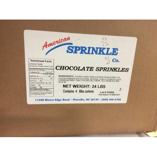 American Sprinkle Chocolate Sprinkles Chocolate, 4 x 6 lb Case - Alternate product angle or state