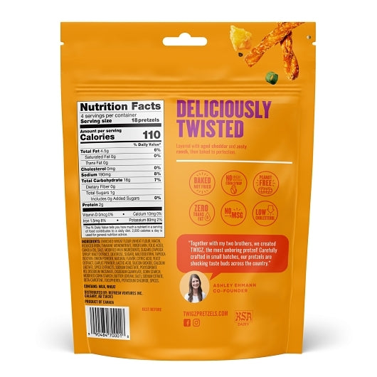 Twigz Pretzels Smooth Cheddar Ranch Pretzels, 6 x 4 oz Case - Popcorn, Pretzels & Snack Mix - image 2