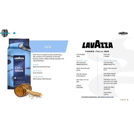 Lavazza SHRINK WRAP DECAFFEINATED FILTER, 20 x 8.007 oz Case - DOT product image 3