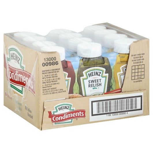 Heinz Assorted Relish, Mustard And Ketchup Picnic Pack Bottles, 4 x 3.375 lb Case - Condiments & Sauces