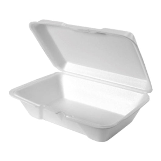 Genpak 9.19 Inch X 6.5 Inch X 2.875 Inch White Large Deep All Purpose Foam Hinged Container, 2 x 100 x 100 each Case