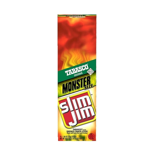 Slim Jim Monster Tabasco Flavored Smoked Meat Snack Sticks, 6 x 18 x 1.94 oz Case - DOT product image 2