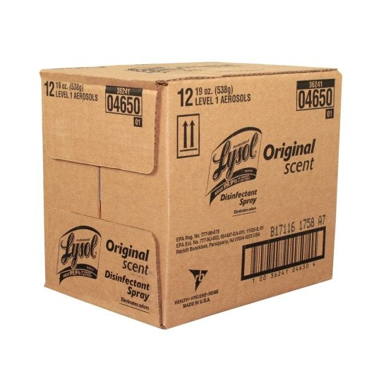 Lysol/Lizol Disinfectant Spray Original Scent 19oz can, 12 x 19 oz Case - GS1 closed shipping case image