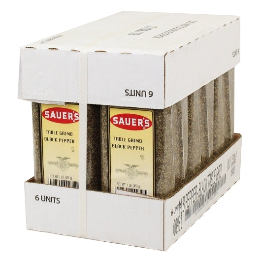 Sauer's Ground Black Pepper Table Grind, 6 x 1 lb Case - Spices Seasonings