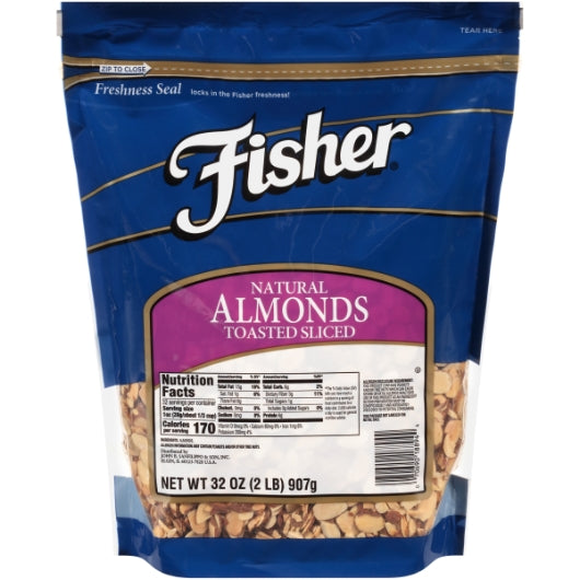 Fisher Almonds Sliced Natural Toasted No Salt, 3 x 32 oz Case - Nuts & Seeds - image 2