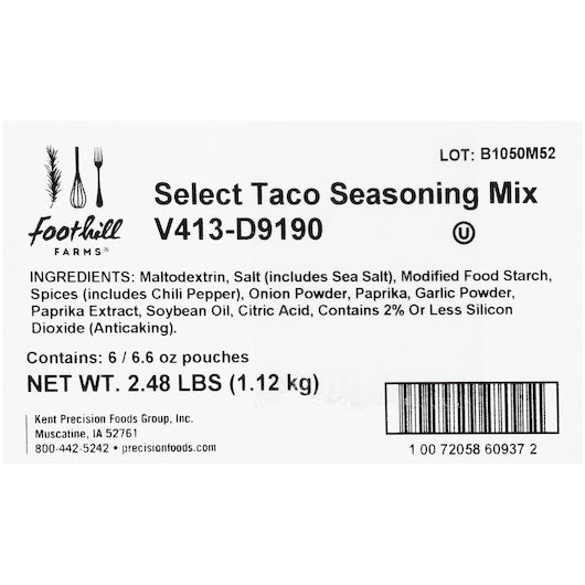 Foothill Farms Select Reduced Sodium No Msg Taco Seasoning Mix, 6 x 6.6 oz Case - DOT product image 4