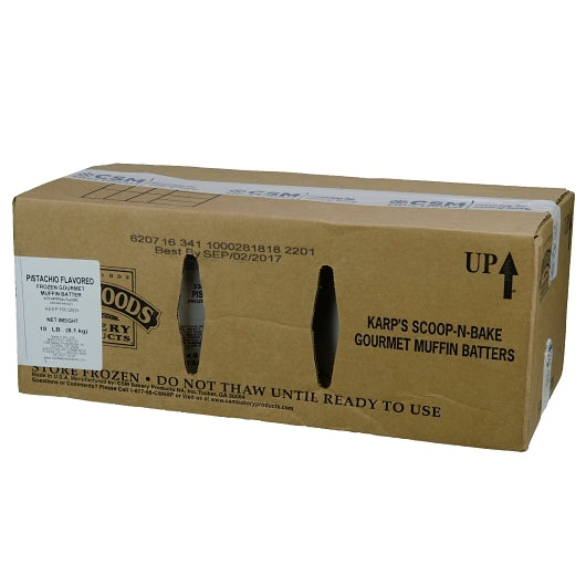 Baker And Baker Scoop-N-Bake Pistachio Muffin Batter, 2 x 9 lb Case - GS1 closed shipping case image