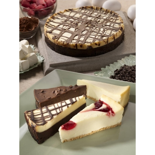 Alden Merrell Desserts 8" Assorted Cheesecakes: NY Vanilla, Raspberry Swirl, Silk Tuxedo & Chocolate Chip, 4 x 30 oz - DOT product image 2