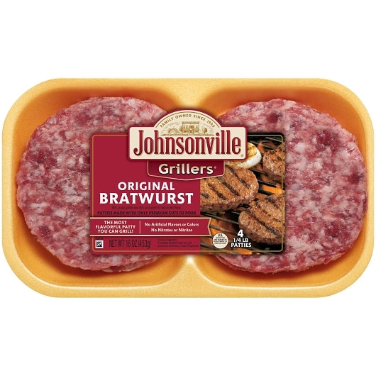 Johnsonville Bratwurst Patty Grillers Uncooked Original Bratwurst Pork Patties, 9 x 16 oz Case - DOT product image 2