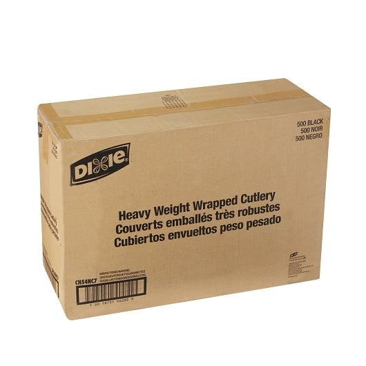 Dixie Heavy Weight Polystyrene Napkin, Knife and Fork Black Individually Wrapped Cutlery Kit, 1 x 500 ct Case - DOT product image 5