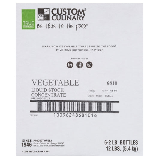 Custom Gold Label Liquid Vegetable Stock Concentrate, No MSG Added, Gluten Free, 6 x 2 lb Case - Supplemental package label