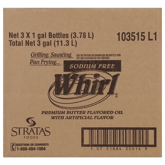Whirl Sodium Free Butter Flavored Oil, 3 x 1 GA Case - GS1 closed shipping case image