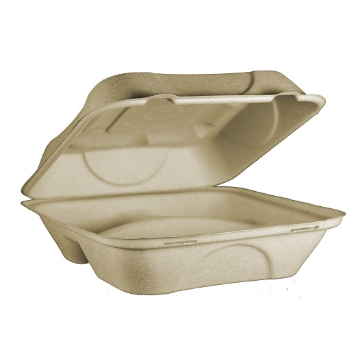 World Centric 9x9x3 3 comp. Fiber Clamshell, 6 x 50 each Case - Plates Bowls