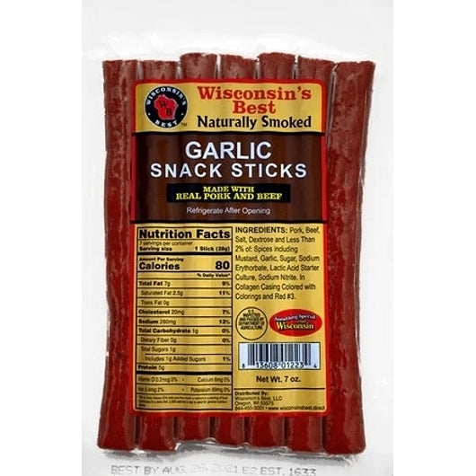 Wisconsin's Best Garlic Beef Snack Sticks, 12 x 7 oz Case - Meat Snacks - image 2
