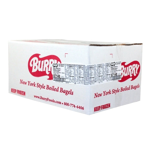 Burry Variety Pack Parbaked Unsliced Bagel - 24 Plain, 12 Cinn Raisin, 12 Blueberry, 12 Sesame, 12 Onion, 72 x 4 oz Case - GS1 closed shipping case image