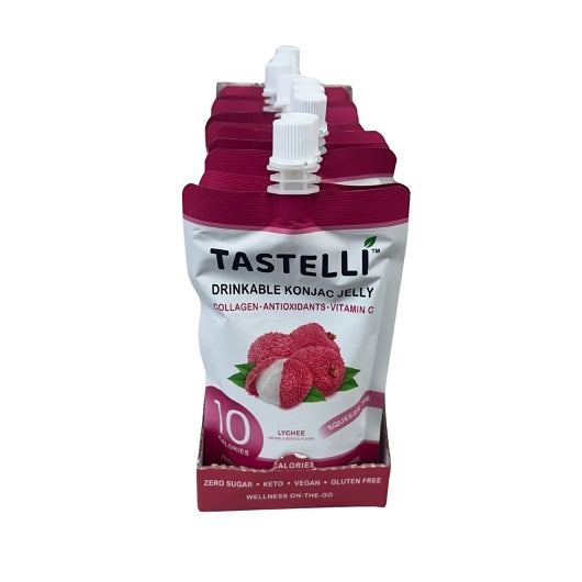 Tastelli Lychee Drinkable Konjac Jelly Snack with Plant-based Collagen + Antioxidants + Vitamins, 4 x 10 x 5.07 oz Case