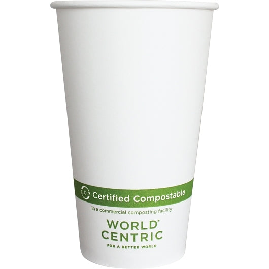 World Centric 20 Ounce Paper FSC Mix Compostable Hot Cup, 20 x 50 each Case - Plates Bowls