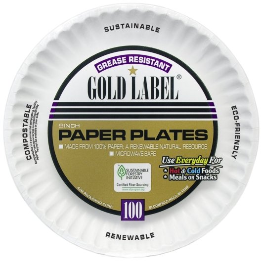 Gold Label Grease Resistant 9 Inch Paper Plate, 10 x 10 ct Case - Disposables