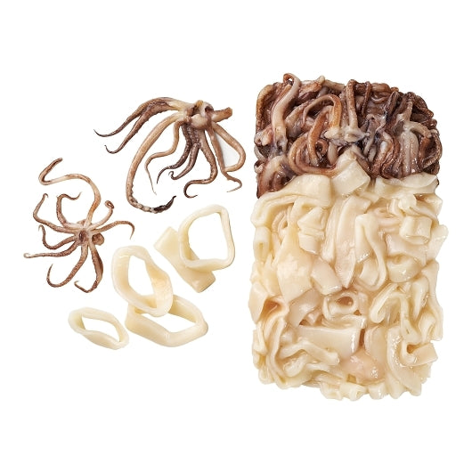 Pana Pesca Fully Squid, Illex/Arrow, Raw, Frozen, Fully Cleaned, Various, Rings & Tentacles, 5/8" Cut, 4 x 2.5 lb Case - DOT product image 2