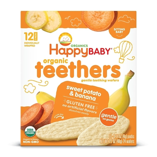 Happy Baby Teethers Gluten Free Gentle Teething Wafers Sweet Potato & Banana, 6 x 1.7 oz Case - Bakery & Desserts - imag