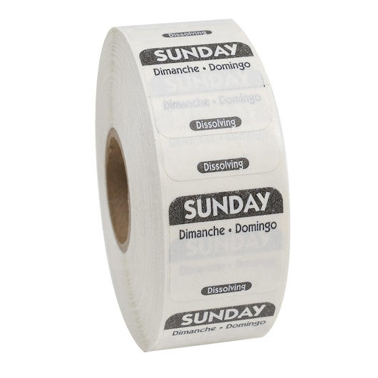 NCCO National Checking 1 Inch X 1 Inch Trilingual Black Sunday Dissolvable Label, 1 x 1000 each Case - Guest Checks &