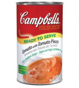 Campbells Ready To Serve Low Sodium Tomato Soup w/ Tomato Pieces - 50 oz. can, 12 per case