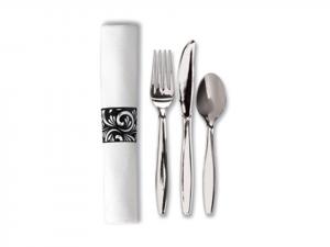 Hoffmaster 119978 Kit, Cutlery K-F-S Napkin Hvywt White Plastic