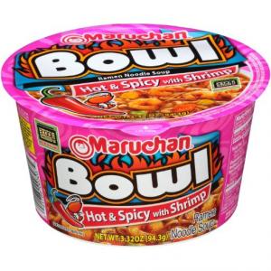 Maruchan Bowl Hot & Spicy Shrimp Flavor, 3.32 Oz, Pack of 6