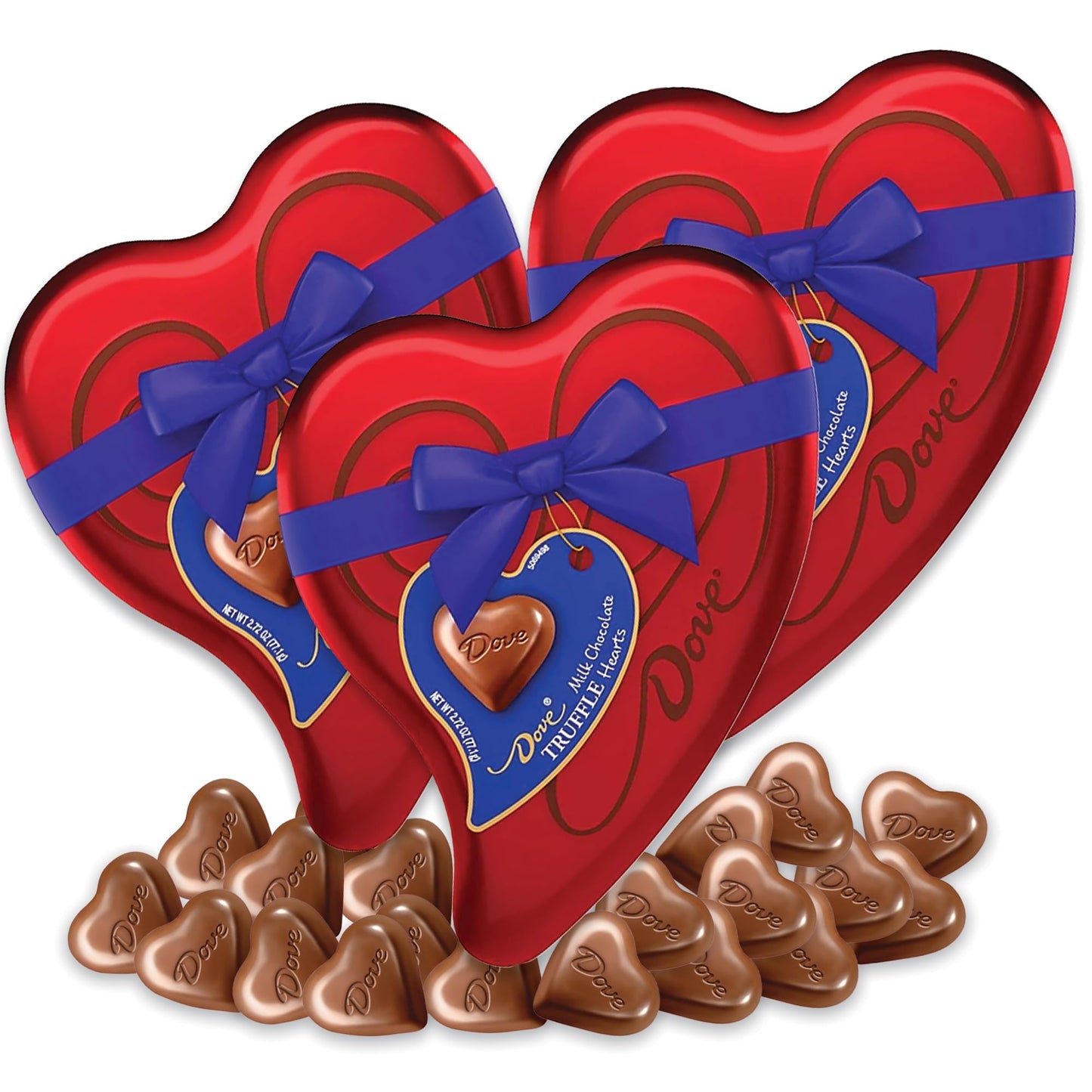 Valentines Day Chocolate Box Heart Tins 3 Pack- Dove Milk Chocolate Truffles Valentine's Day Chocolate Hearts. Pack of 3 x 2.72oz Heart Tins.